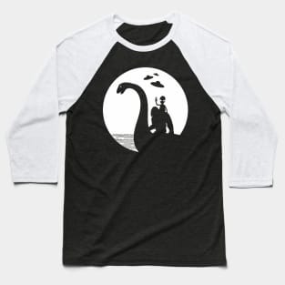 Bigfoot Riding Loch Ness Monster Baseball T-Shirt